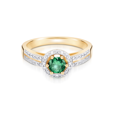 Pierścionek zaręczynowy z szmaragdem i diamentami 