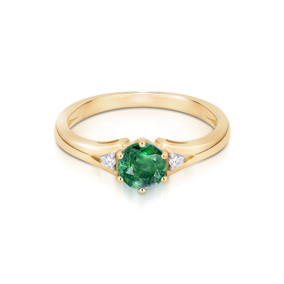 Pierścionek zaręczynowy ze szmaragdem i diamentami 