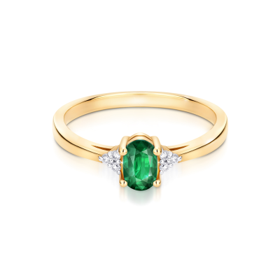 Pierścionek zaręczynowy ze szmaragdem i diamentami 